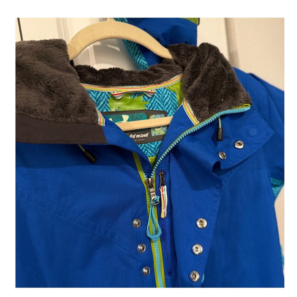 Under Armour S Ski Jacket $199 Waterproof Snowboard Brimmed Hood Bright Blue NEW - Picture 3 of 10